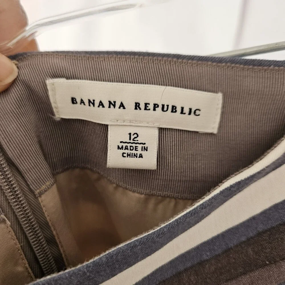Banana Republic A Line Skirt Striped Linen Pockets Fit Flare Womens Size 12